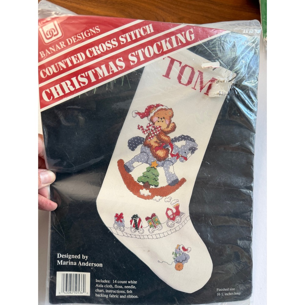 VTG Banar Designs Counted Cross Stitch Stocking Kit 16.5in White Bear Horse